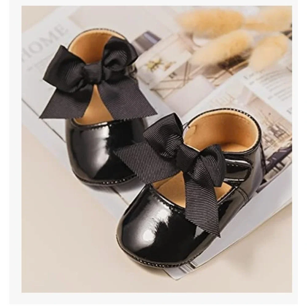 Girls Black Patent Leather Dress‎ Shoes w/ Bows Toddler Party Special Occasion